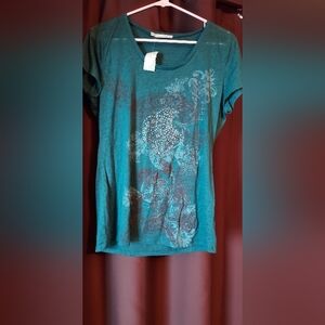 Teal Graphic T-Shirt with Rhinestone Accents